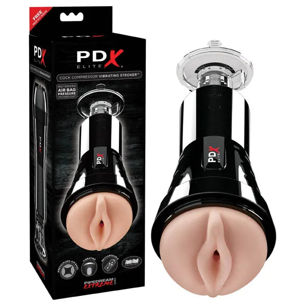 Pipedream PDX Elite Cock Compressor USB Rechargeable Vibrating Pussy Stroker With Suction Base Flesh Pipedream