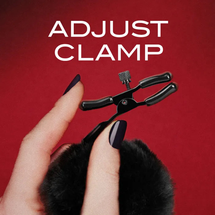 Blush Novelties Noir Pom Adjustable Furry Nipple Clamps