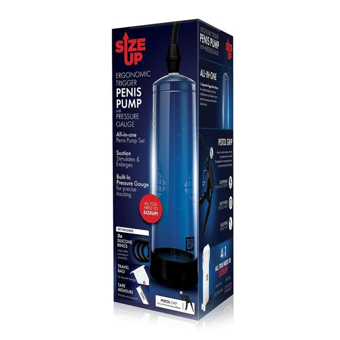 Xgen Products Size Up Ergonomic Trigger Penis Pump With Pressure Gauge Clear Xgen Products