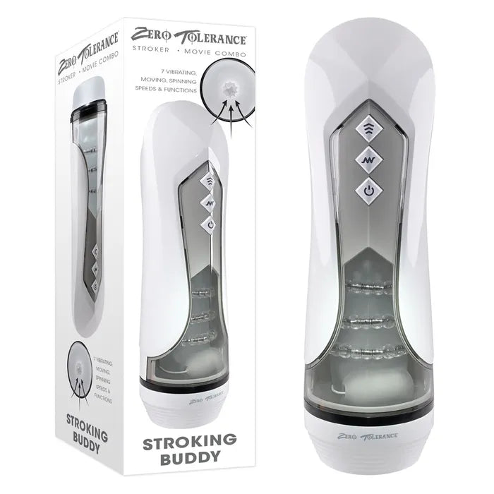 Zero Tolerance STROKING BUDDY USB Rechargeable Vibrating & Thrusting Stroker White Zero Tolerance