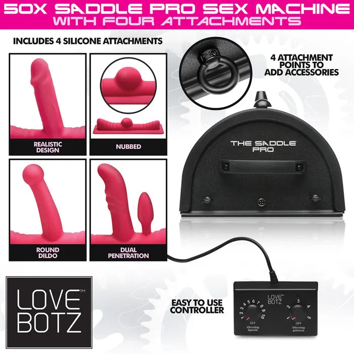 XR Brands LoveBotz 50X Saddle Pro Mains Powered Sex Machine With 4 Attachments XR Brands