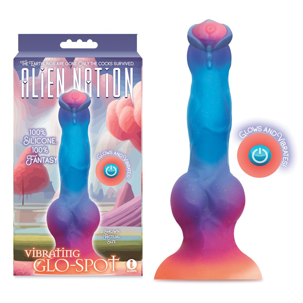 Icon Brands Alien Nation Glo Spot Glow In Dark USB Rechargeable Vibrating Fantasy Dong 21.6cm - LOVVA