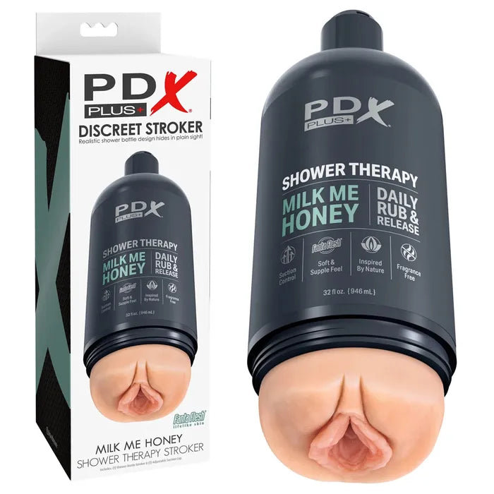 Pipedream PDX Plus Shower Therapy Milk Me Honey Discreet Vagina Stroker With Suction Base Flesh Pipedream