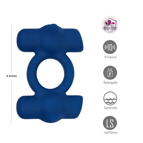 Maia RONAN USB Rechargeable Dual Vibrating Cock Ring Blue