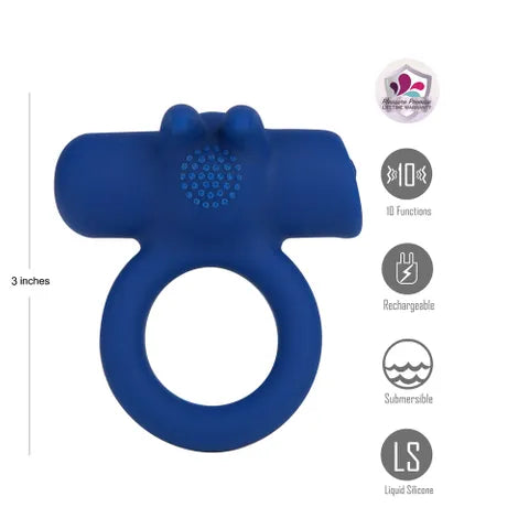Maia HUXLEY USB Rechargeable Strong Vibrating Cock Ring Blue
